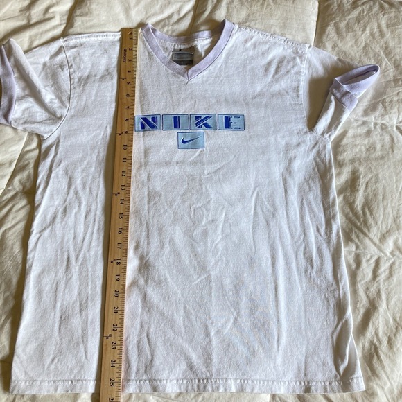 Vintage Nike TShirt L Spell Out Puff Print Glitter Logo Center Swoosh USA Y2K 99 - Picture 13 of 14